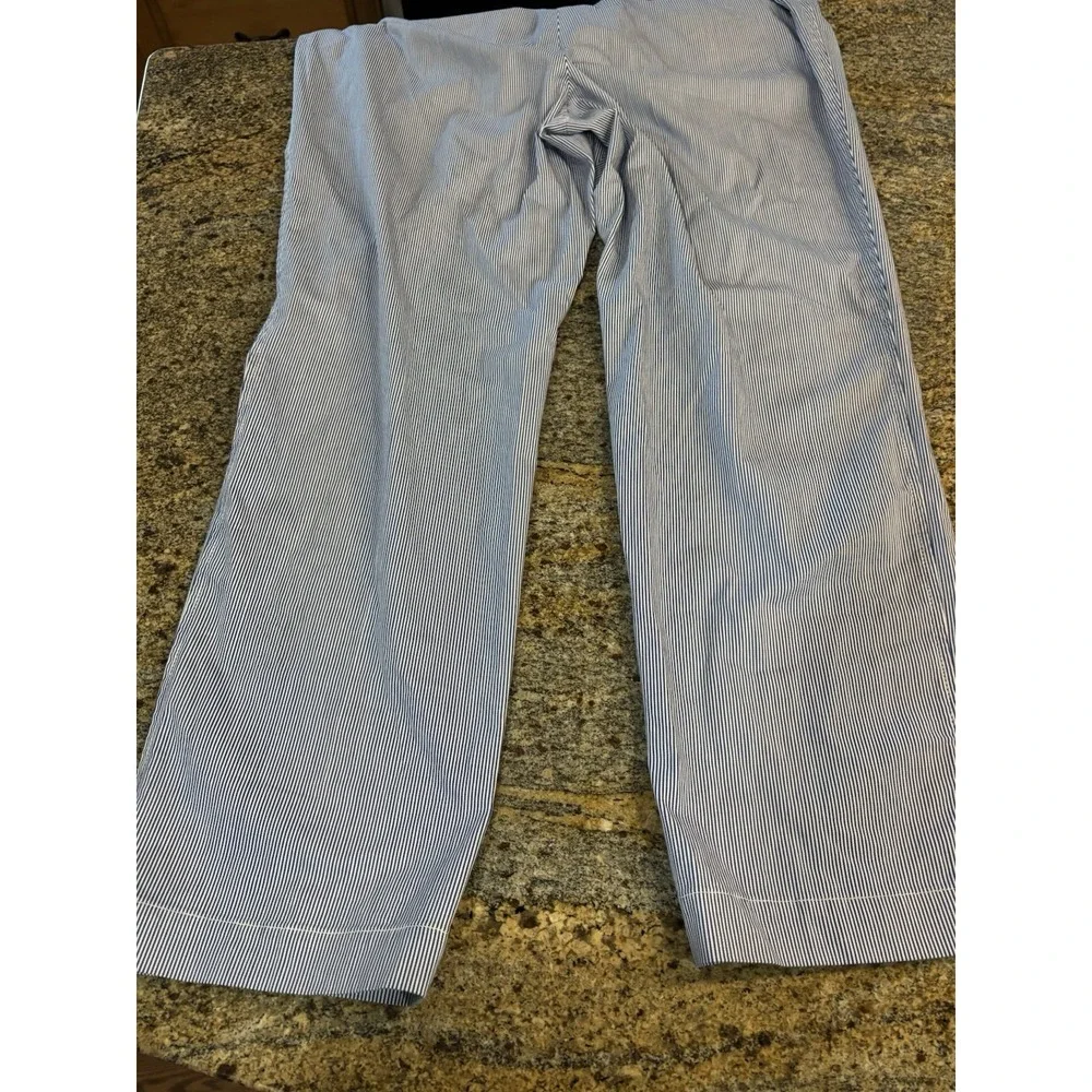NWT Talbots Womens‎ 16 Chino Pants Straight Leg Crop Blue Striped Stretch Career